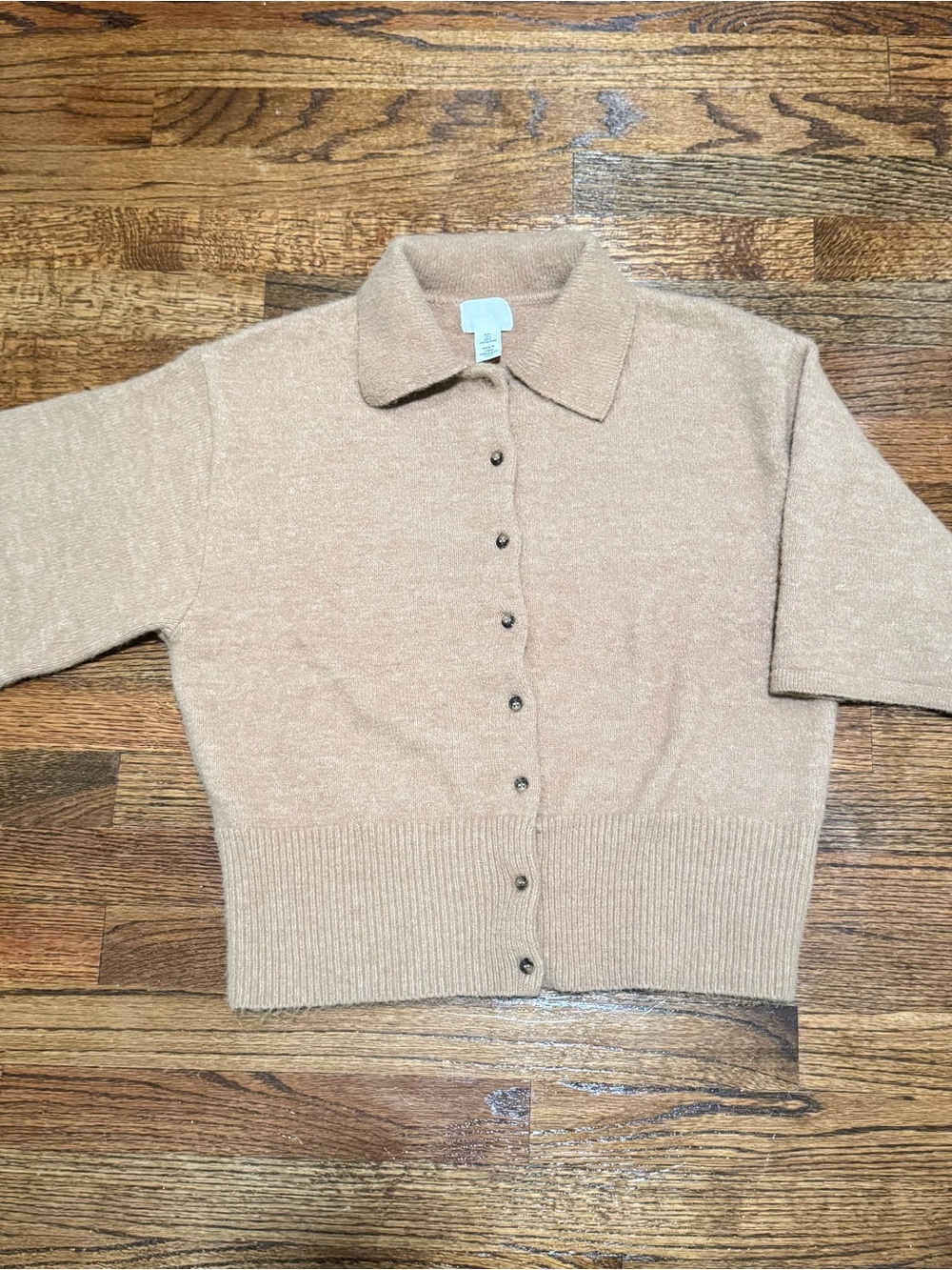 H&M Soft Knit Collared Button-Front Sweater Cardigan - Camel